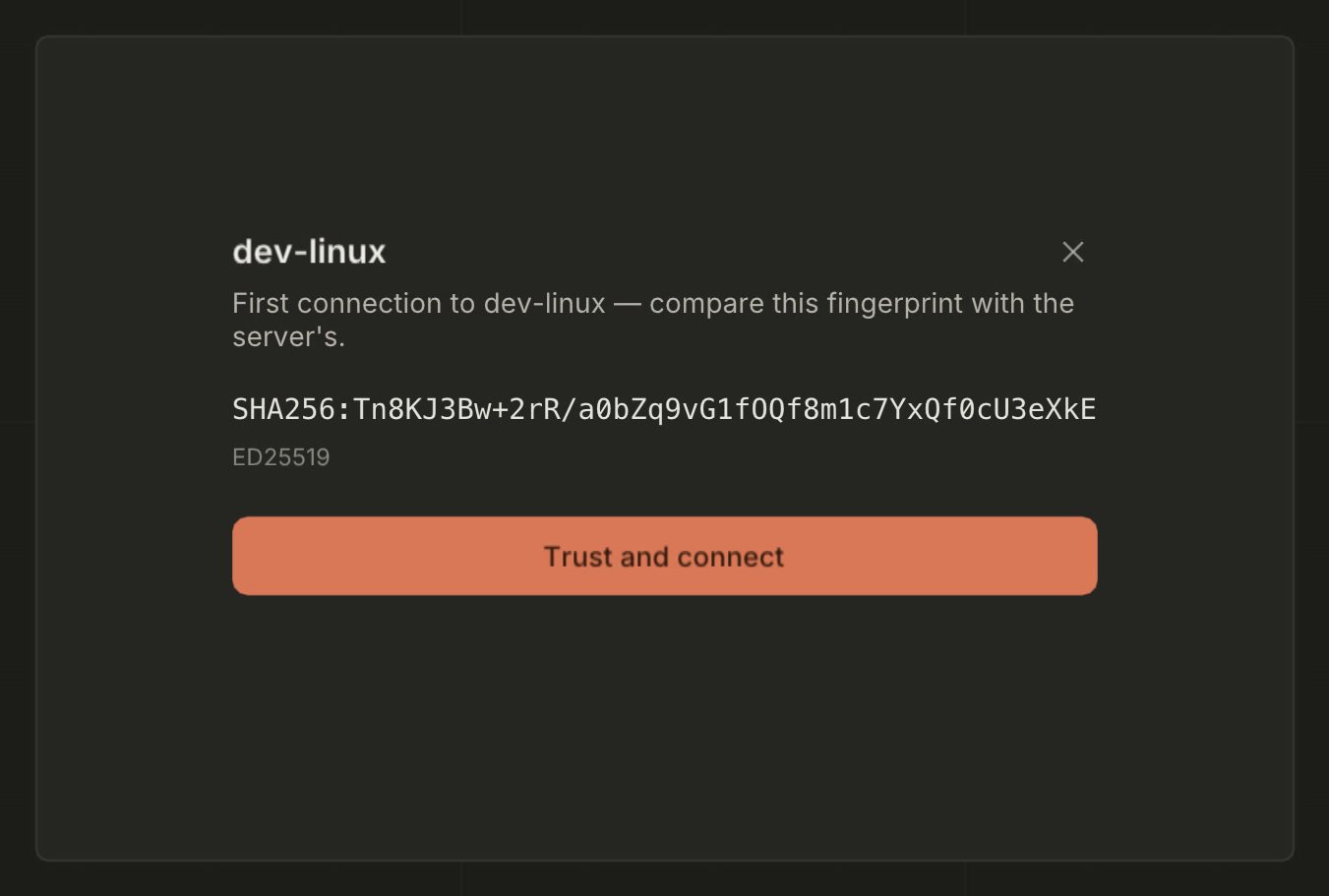 Trust on first use — visibly.